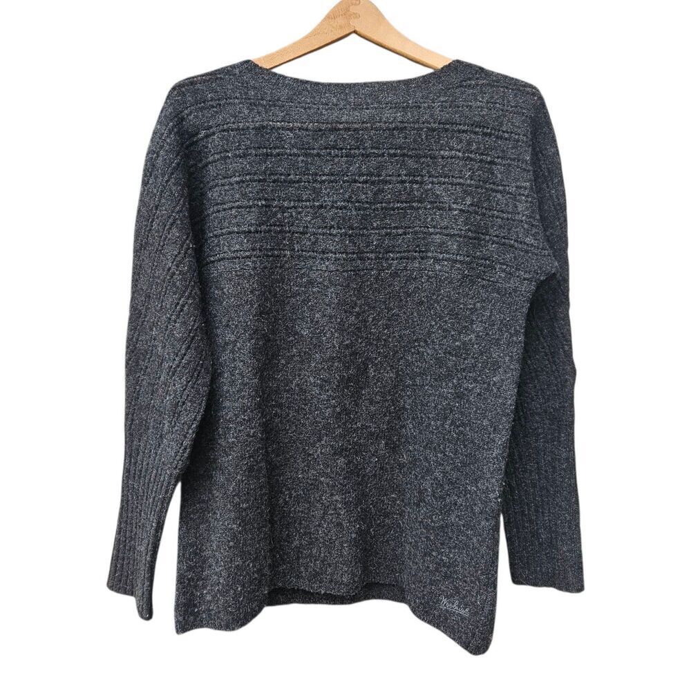 Woolrich Black Gray Wool Sweater Women's Small Marled Knit Pullover Boat Neck